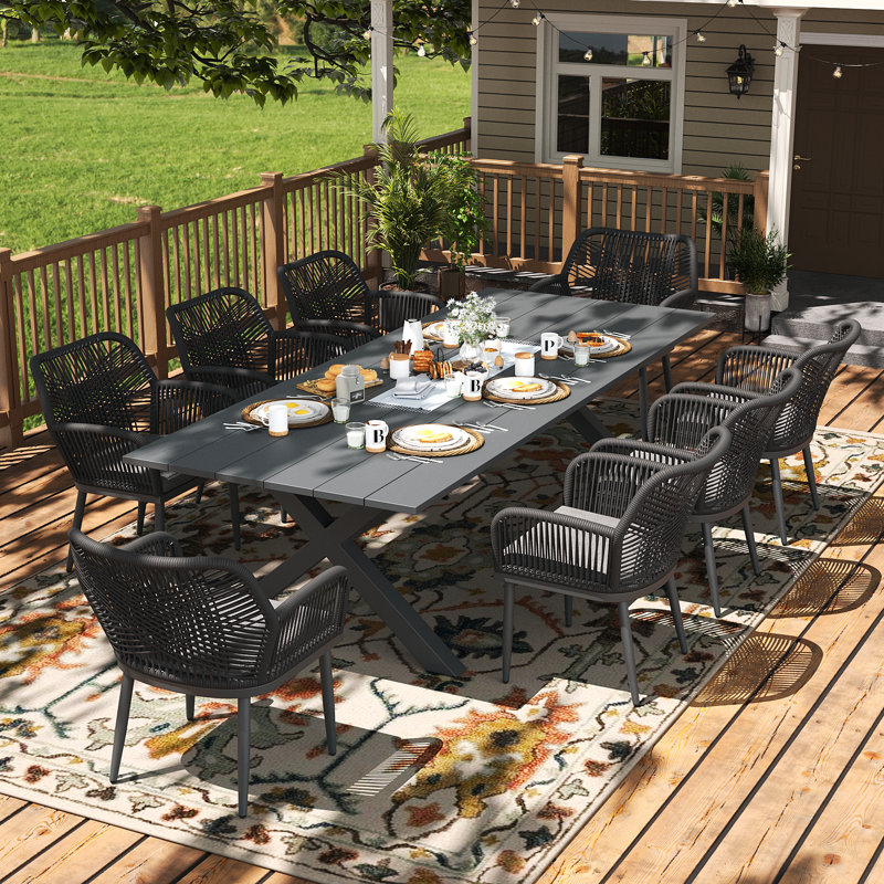 Patio Dining Armchair with Cushion, Grey, 6, Dark Grey