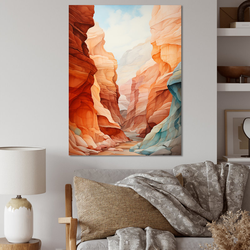 Canyon Desert Scenery Minimalism  - Canyon Wall Art Living Room, Toile tendue, H 32 po x l 24 po x P 1 po