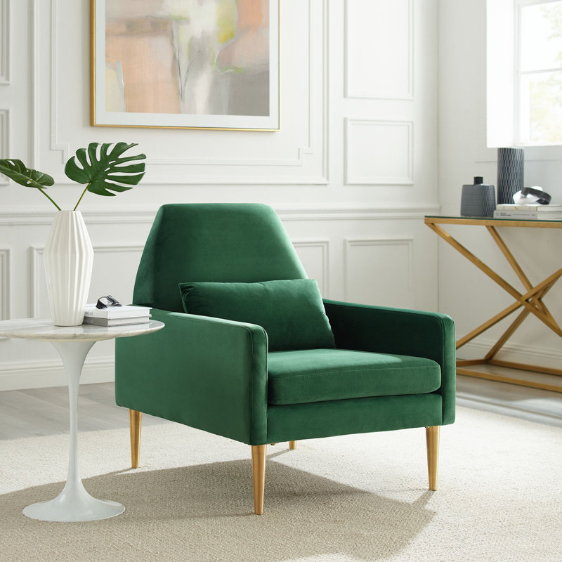 Emerald Green Velvet 28.5" Square Armchair with Gold Legs