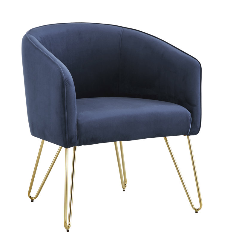 Fauteuil demi-tonneau en velours de 26,5 po Grimsley, Velours bleu marine