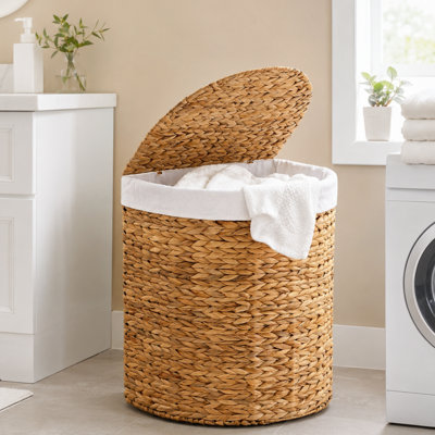 Half Round Laundry Hamper W/ Lid & Handles, Half Moon Laundry Basket, W/2 Removable Liner