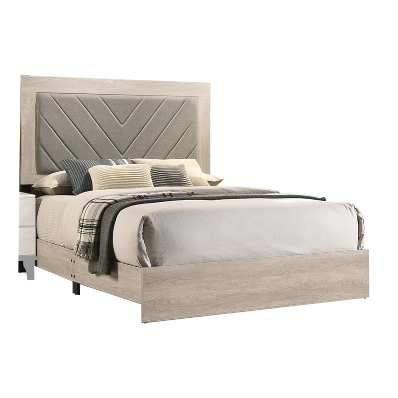 Queen Bedroom Furniture With Cream Finish, Gray Headboard, Rubberwood Modern Bed, Color, Headboard For, Cream