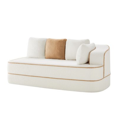ELYSEES Right 2-Seater Sofa W/Pillows Teddy Fabric -White
