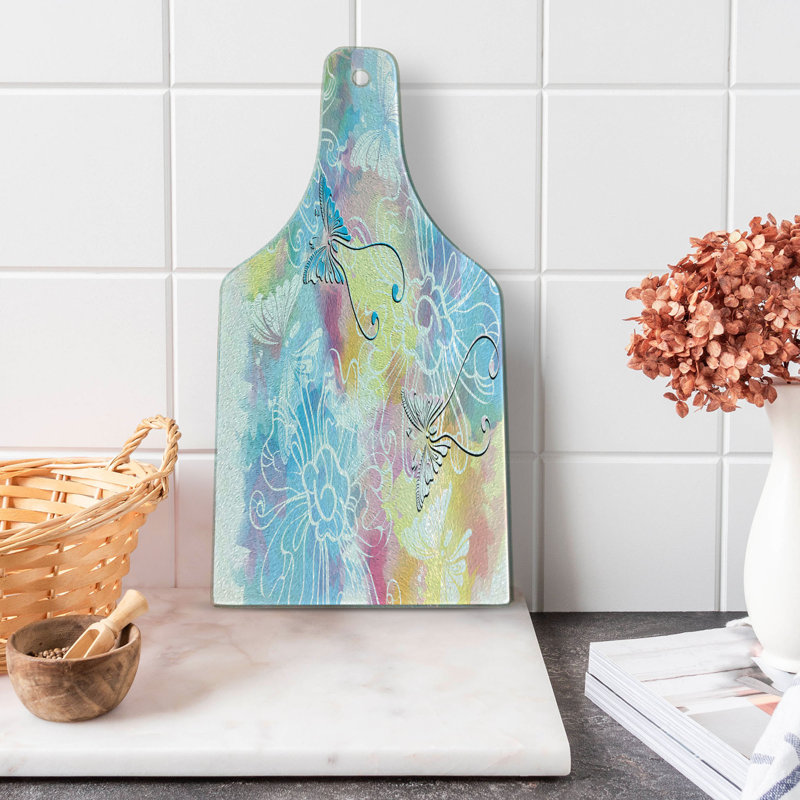 Ambesonne Romantic Tempered Glass Cutting Board Colored Brushstroke Multicolor