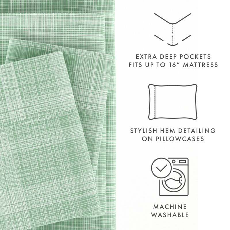Forest Green Queen Microfiber Sheet Set with Thatch Print