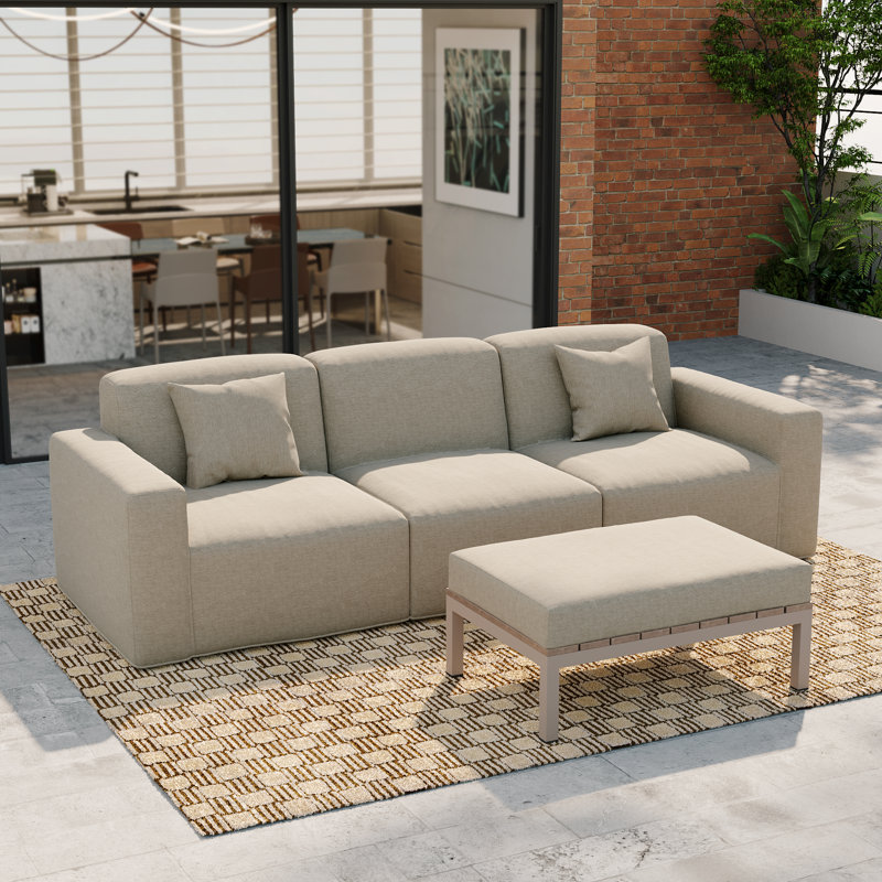 Ensemble de patio modulaire moderne Tomczyk 4 pièces, 2 fauteuils + chaise sans accoudoirs + table basse, tissu résistant aux intempéries et aux UV, aucun assemblage requis