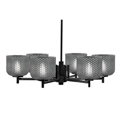 Lustre Finola à 6 lumières, fini noir mat, verre fumé texturé de 15 cm