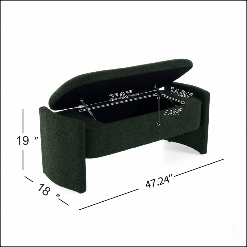 Elegant Long - shaped Storage Ottoman Bench of boucle material with Simple and Grand Design, Dark, Dark Green