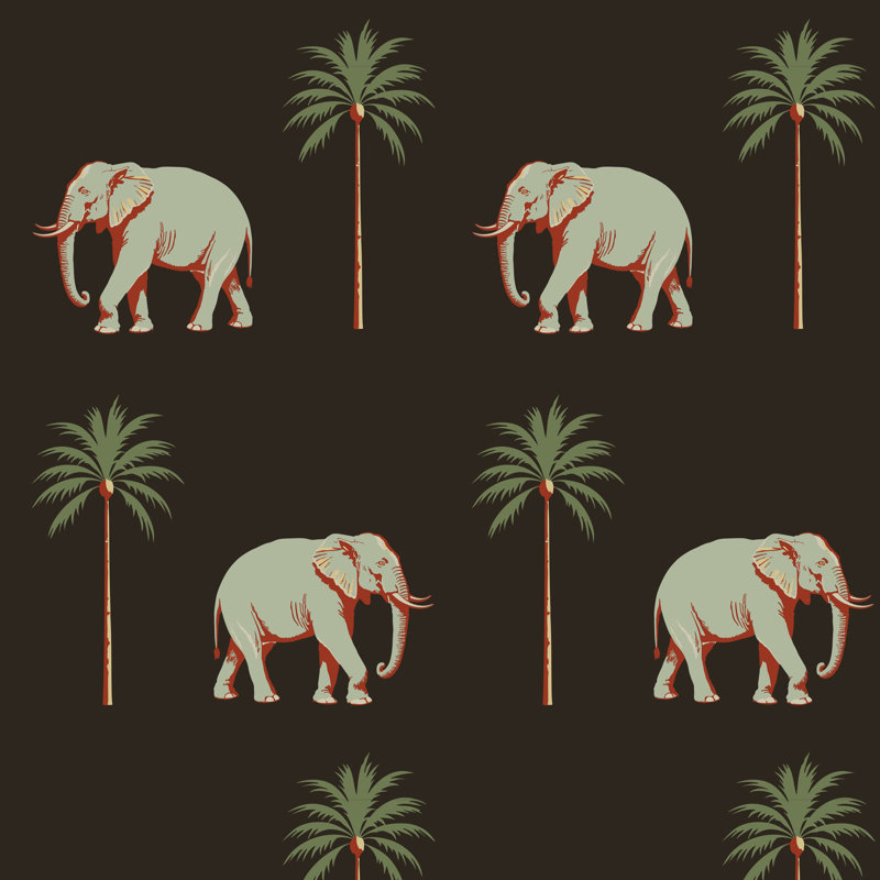 Strolling Elephant - Wallpaper, Self-Adhesive, Onyx Noir, Vinyl