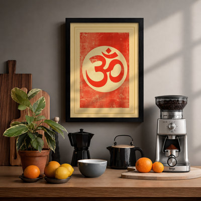 Sacred Om in Red Religious - Framed Print