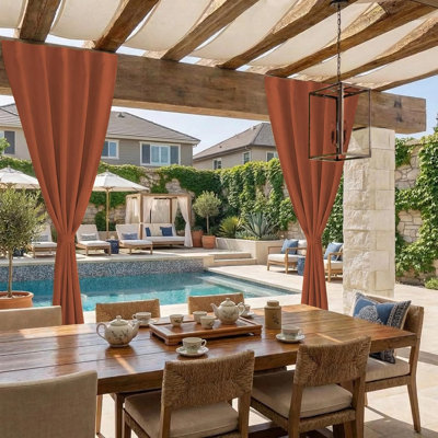 Fade Resistant Gazebo Curtains Outdoor Waterproof 2 Panels, Peel/Stick Top & Back Tab Bottom with Rope for Windproof, Privacy Sun Shades for Patio/Lanai, W52 x L84 in, Burnt Orange