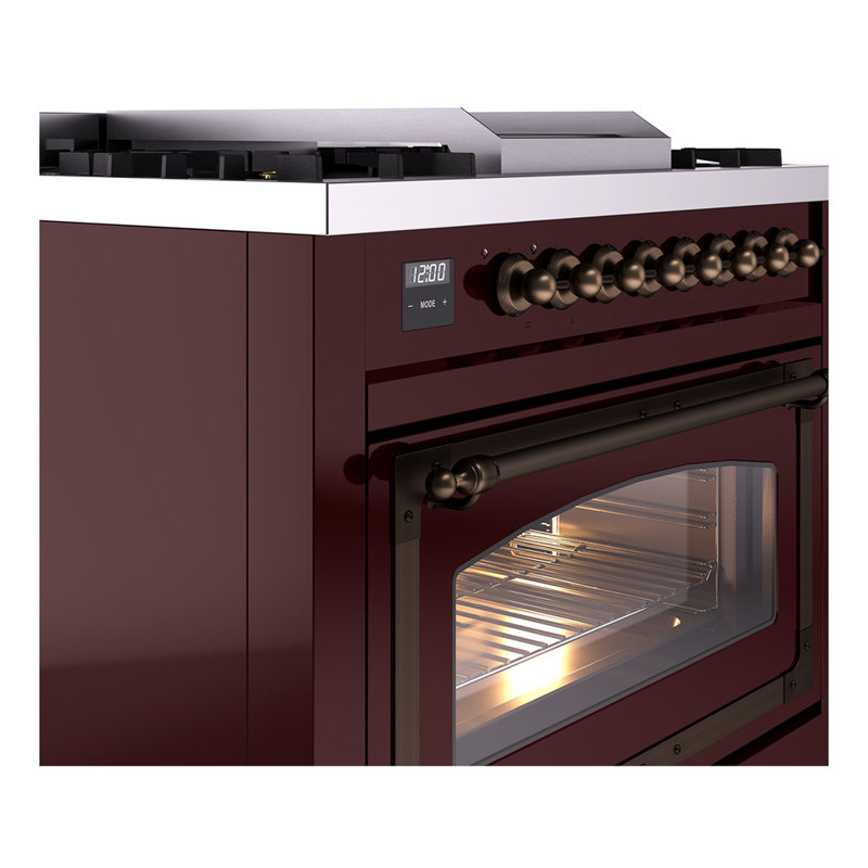 ILVE Nostalgie II Noblesse 36 in Dual Fuel Range, Burgundy/Bronze, Natural Gas