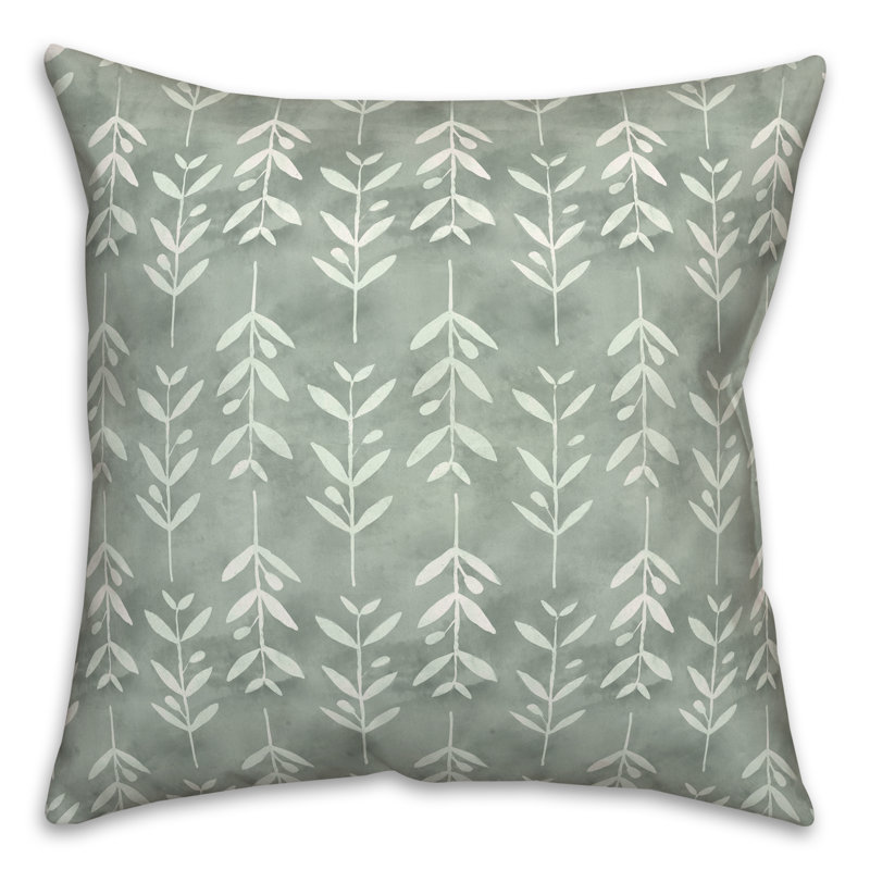 18" Sage Green and White Cotton Floral Throw Pillow