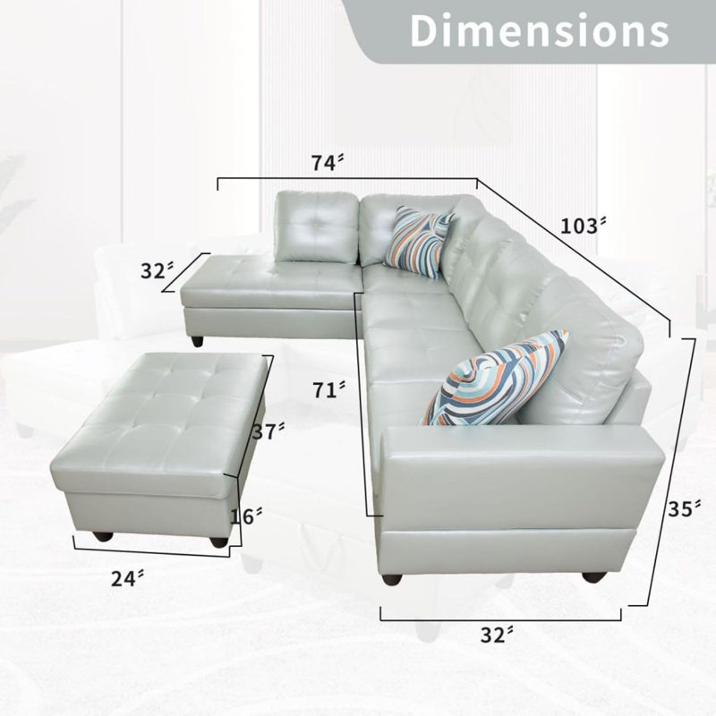 Canapé modulaire en cuir synthétique 3 pièces 3 pièces, Similicuir vert argenté