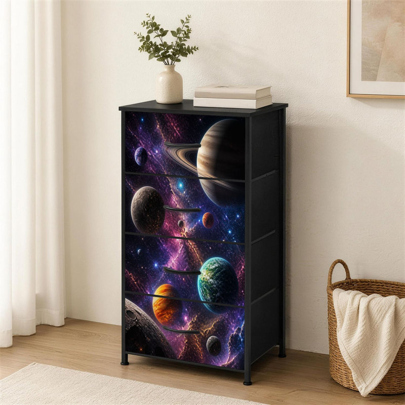 Commode 4 tiroirs pour la chambre à coucher Cosmic Scène vive Planètes colorées Nébuleuse Galactique Petite grande commode à vêtements pour organisateurs de placard avec commode