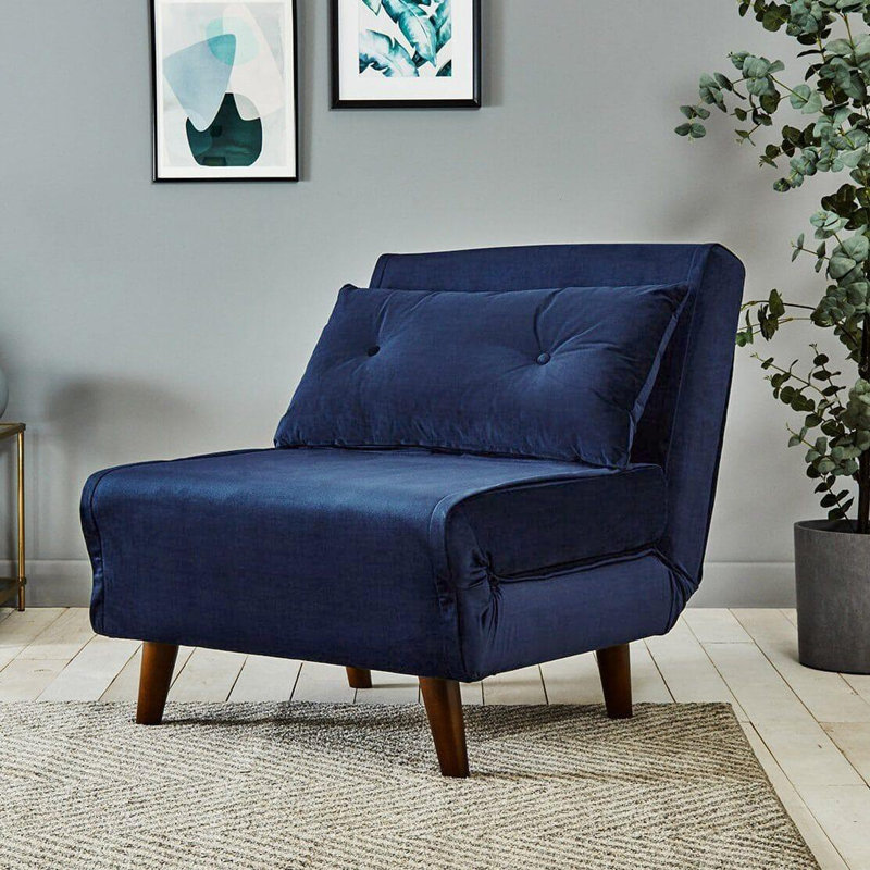 Trahan 1 Seater Fold Out Sofa Bed, Blue, 80cm H x 75cm W x 86.5cm D