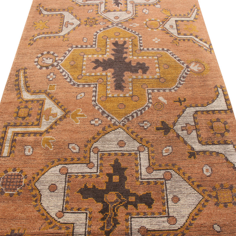 Rug & Kilim's Burano Golden-Orange And Grey Wool Rug, Rectangle 4' x 6'