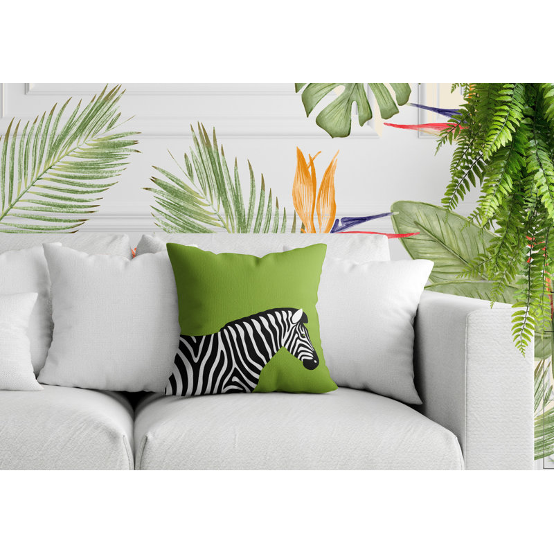 Oreiller carré réversible intérieur / extérieur Hala Zebra, Chartreuse, H 17 po x l 17 po x P 4,5 po