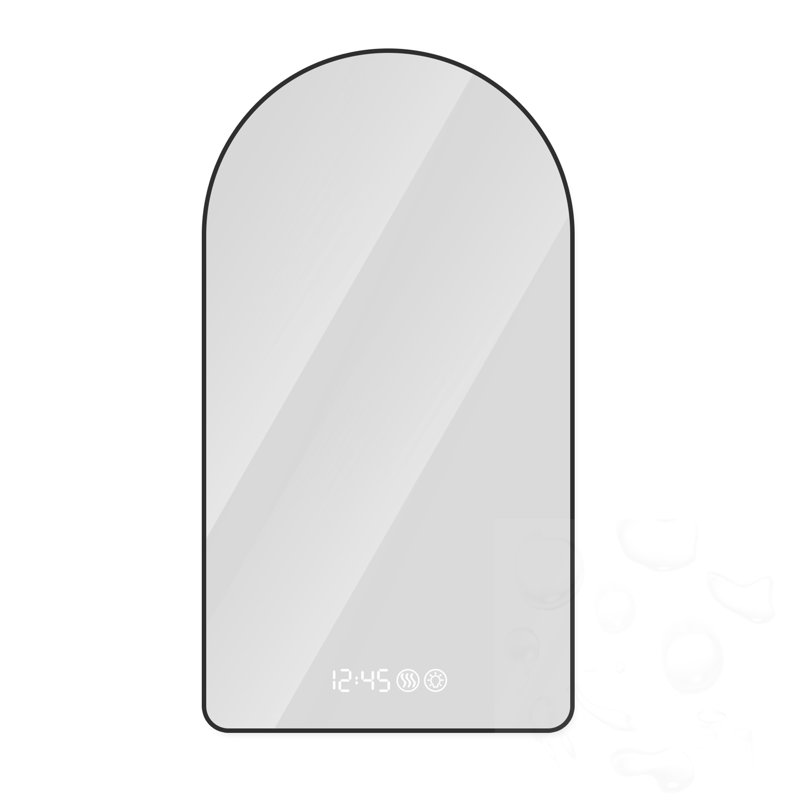 Miroir arqué anti-buée à DEL avec affichage de l'heure et de la température