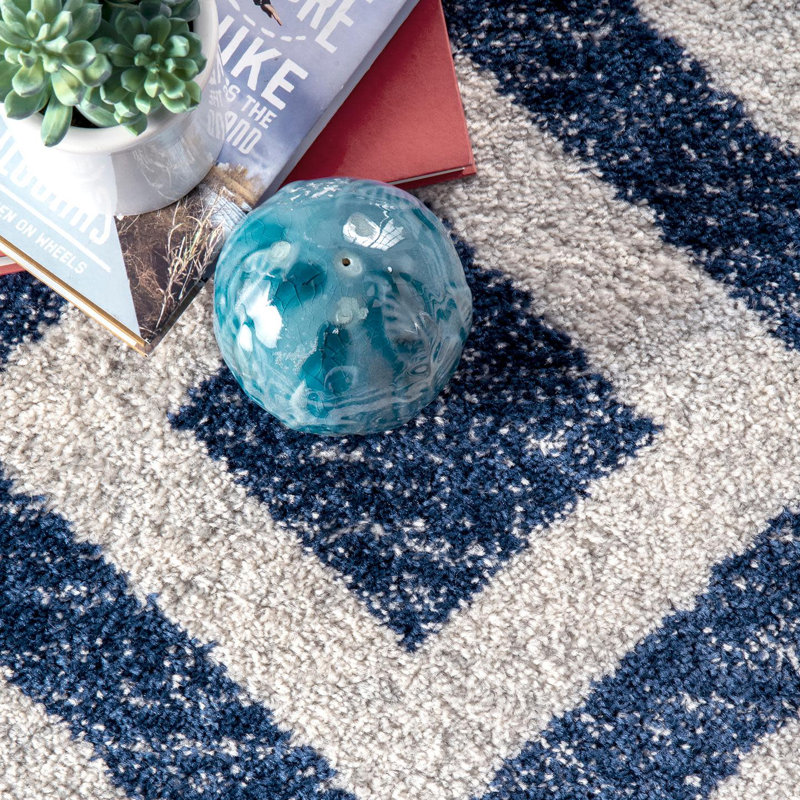 Tapis bleu / blanc Frances, Rectangle l 4 pi x L 6 pi
