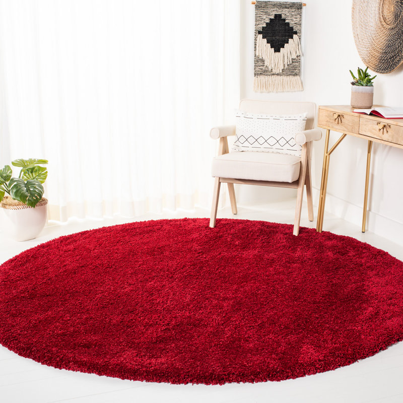 Saniha Shag Performance Solid Color Rug, Round 7'