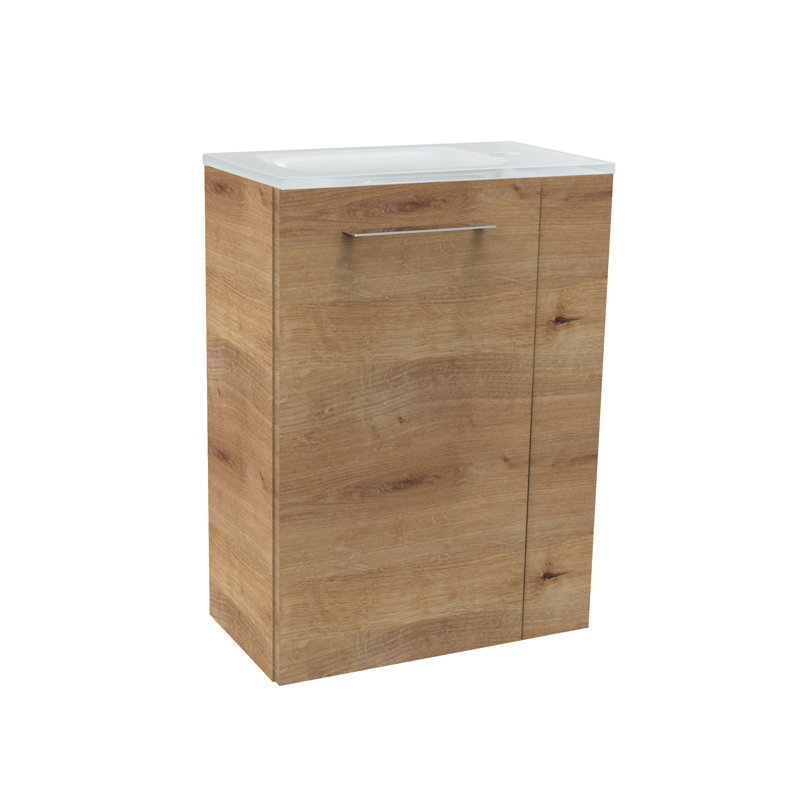 Bathroom Furniture Suite, Light Brown Wood/White