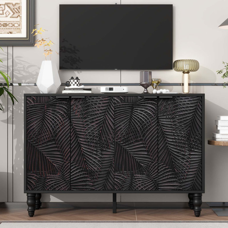 Meuble télé 47,2 po, console multimédia avec 2 espaces de rangement spacieux, pieds en bois massif et dispositif anti-basculement pour le salon, jusqu'à 43 po