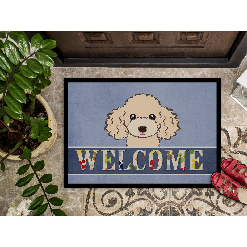 Paillasson d’extérieur anti-dérapant wartrace buff Poodle welcome, Rectangle 2 pi x 3 pi