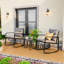 Ensemble de chaises berçantes d'extérieur pour 2 personnes avec coussins gris moelleux épais, chaises berçantes de patio moderne en métal noir avec plateau en verre