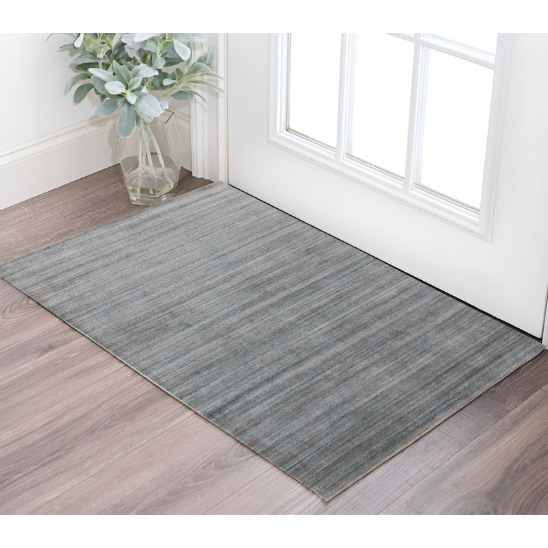 Tapis gris et bleu en laine tissé à la main 3 pi x 5 pi