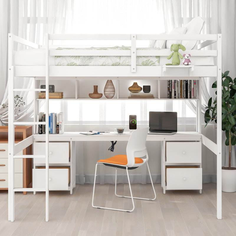 Gursimran Kids Full Loft Bed with Drawers, White