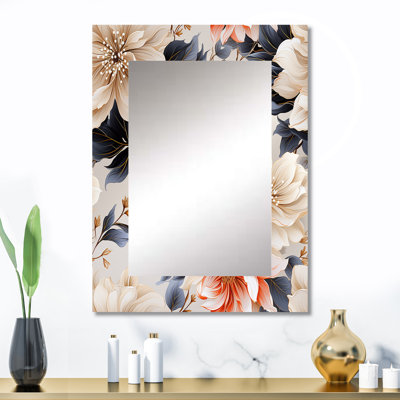 Anetta Blue And Beige Coastal Tranquil Florals Collage Unveiled - Floral Large Mirror, Cottage Unique Wall Mirror Decor, Printed Metal Art