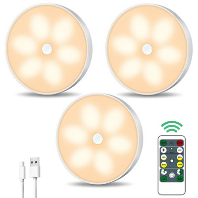 LED Closet Light, 3 Pack Motion Sensor Rechargeable Under Cabinet Lighting, Warm White