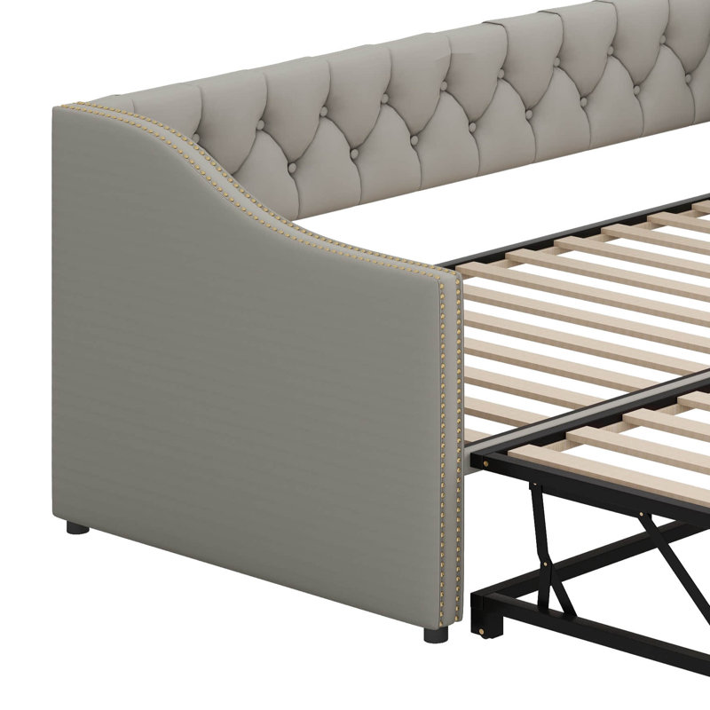 Lit de jour simple tapissier - Lit gigogne inclus, Gris