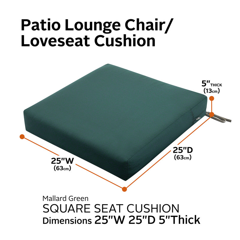Jaylon Water-Resistant Patio Lounge Chair/Loveseat Cushion, 5" H x 25" W x 25" D, Mallard Green