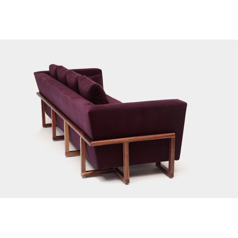 LRG Velvet Sofa, Walnut, No Trays, Eggplant