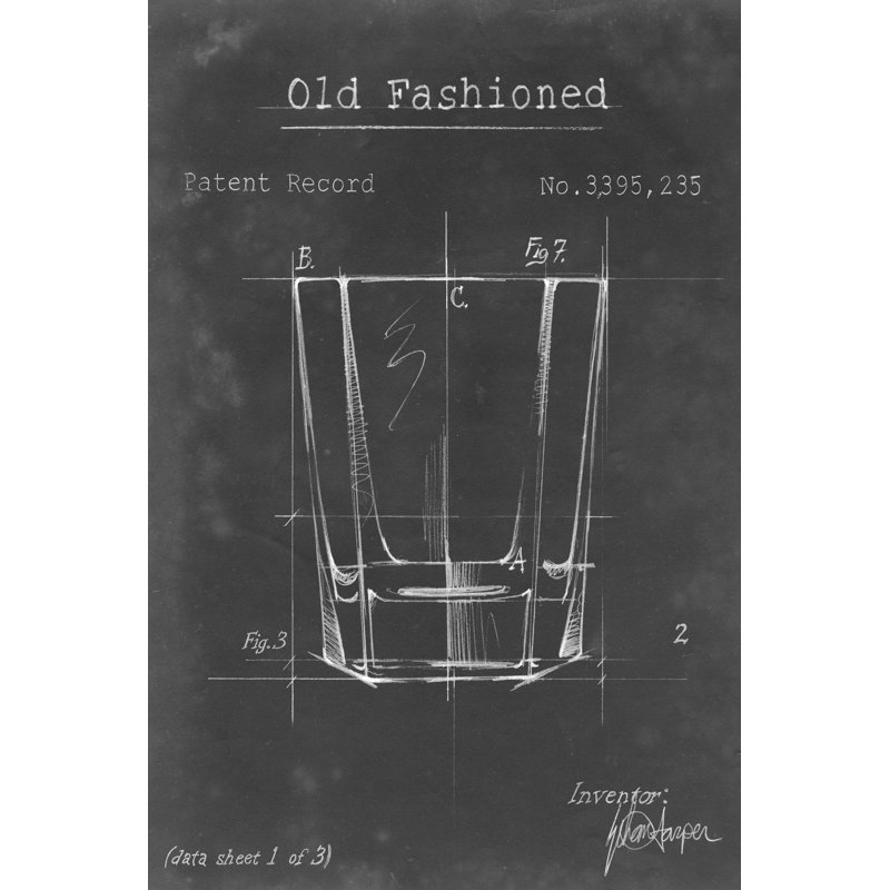 Barware Blueprint I by Ethan Harper - Painting on Canvas, 30cm H x 20cm W, Wrapped Canvas