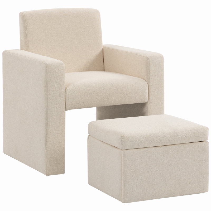 Chaise d'appoint rembourrée avec repose-pieds avec rangement, Blanc