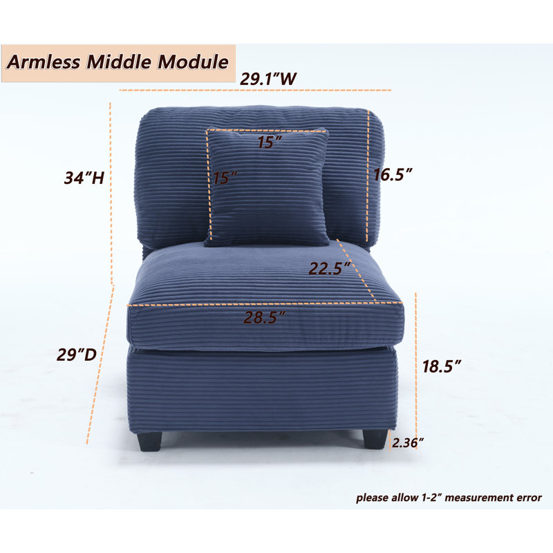 Fauteuil modulaire en tissu Zayva Corduroy, Bleu foncé