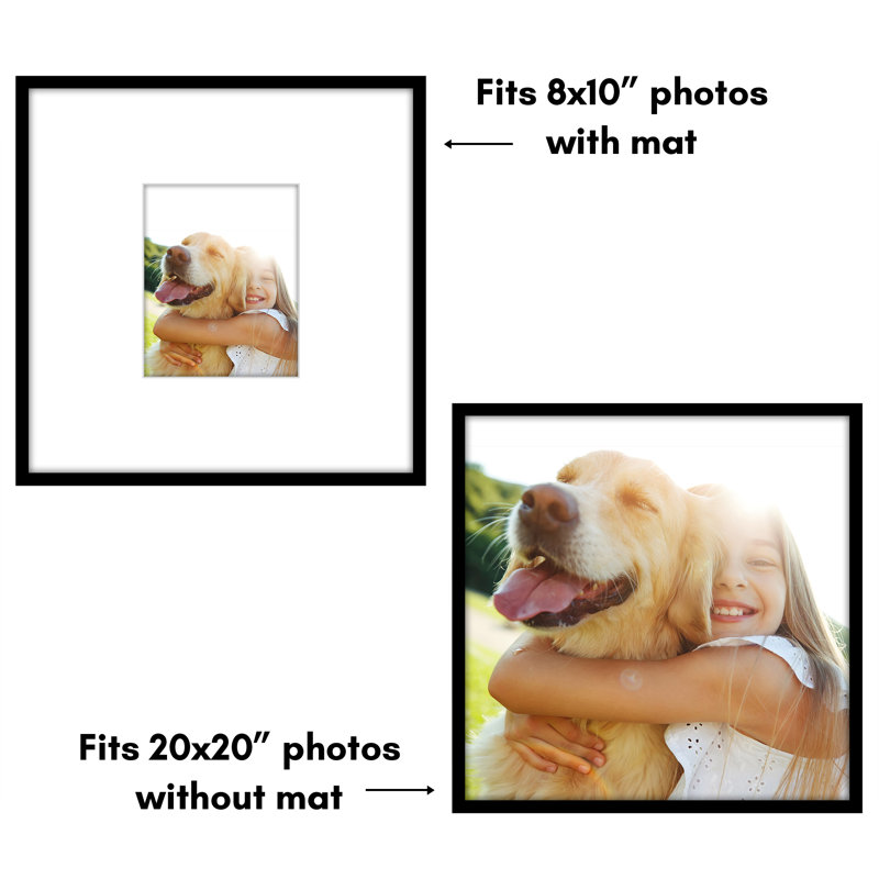 20x20 Poster Frame - Use as 8x10 Frame with Mat or 20x20 Frame Without Mat - Black