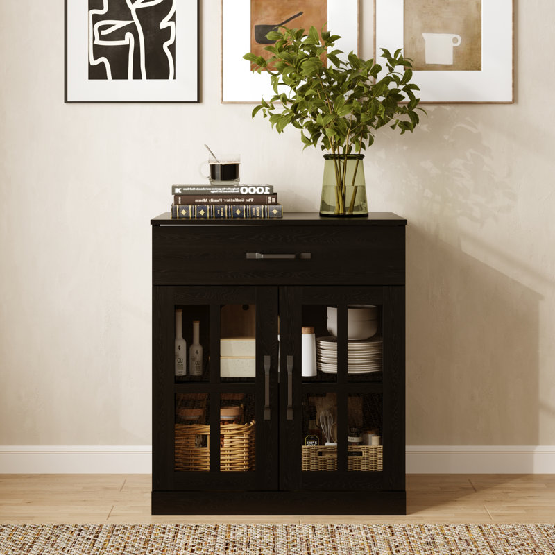 Marta 23.6W*31.5H Accent Cabinet With Glass Doors , Black