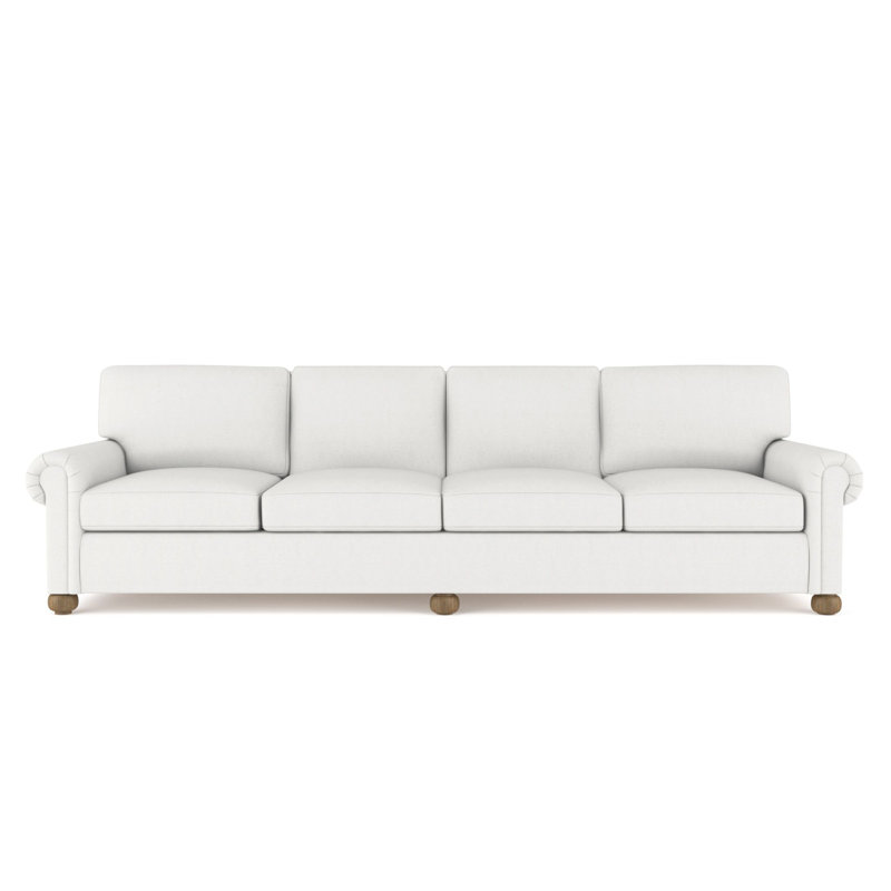 Leroy Rolled Panel-Arm Extra Long Sofa with Bun Feet, 36" H x 120" W x 49" D, Vintage Leather Graphite, Weathered