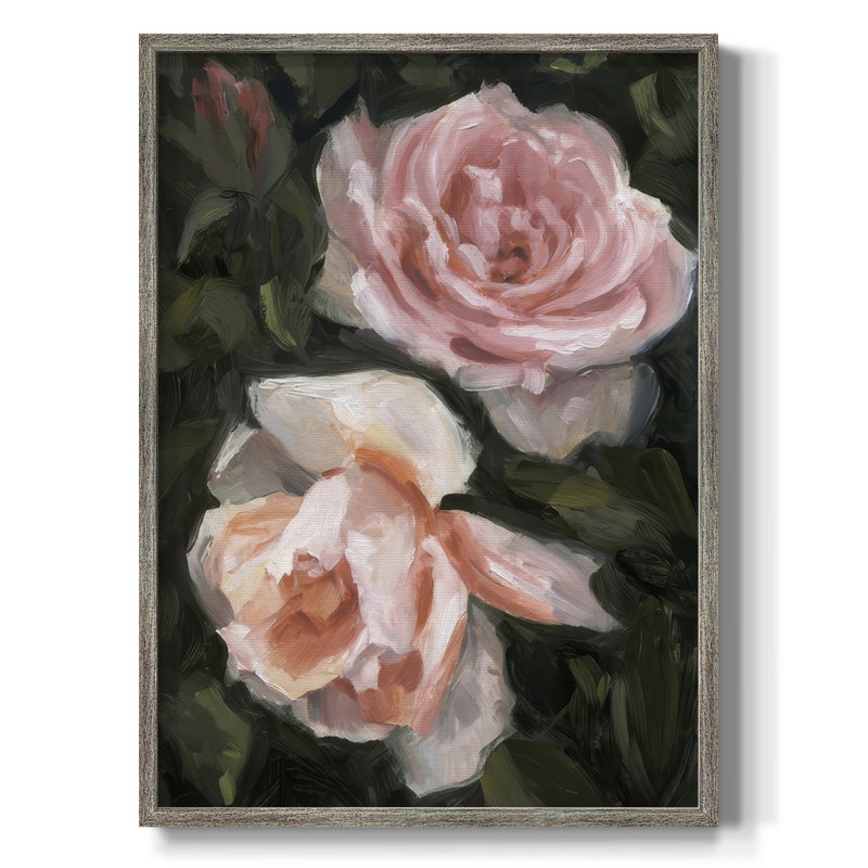 Peachy Roses II Framed Print - Solid Wood, 11" H x 9" W