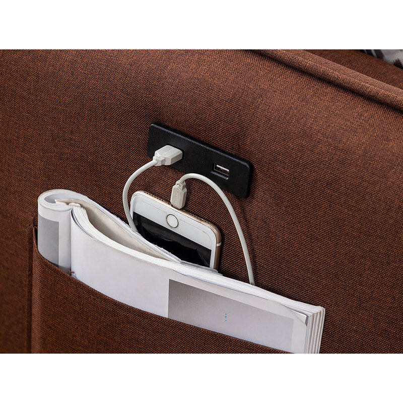 Canapé modulaire brun 70 po avec chargeur USB et coussins 70 po, Lin brun