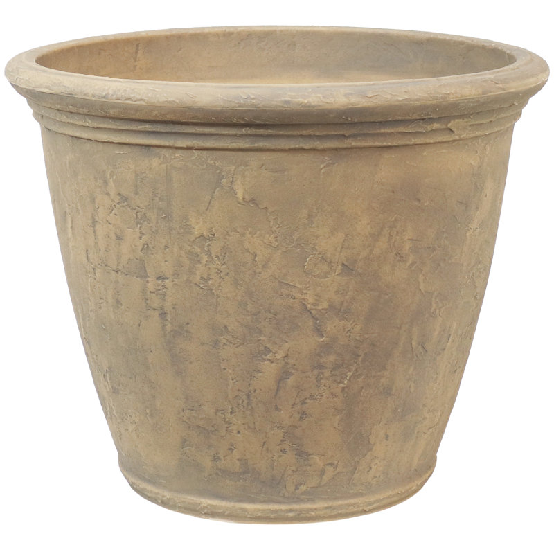 Pot de fleurs extérieur rond en polyrésine 24 po x 24 po x 20 po Blough, 1, Beige
