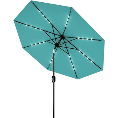 Parasol solaire 10 pi avec 40 lumières DEL, système de manivelle et d'inclinaison, 8 baleines, auvent imperméable résistant aux rayons UV, ombre de marché extérieure pour la cour, la piscine, la terrasse et la salle à manger