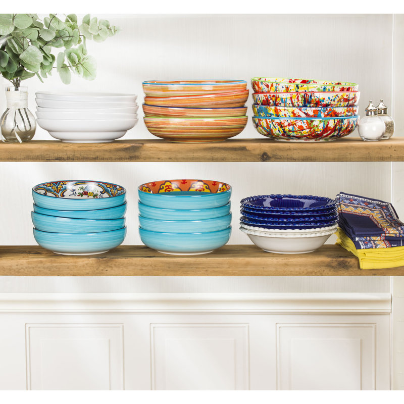 Galicia Multicolor Ceramic Bohemian Pasta Bowls, Set of 4
