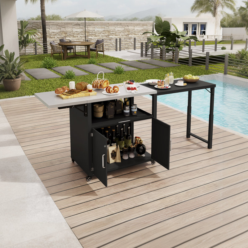 Versatile Outdoor Cabinet With Folding And Extendable Worktop, Ample Storage Space And Lockable Wheels
