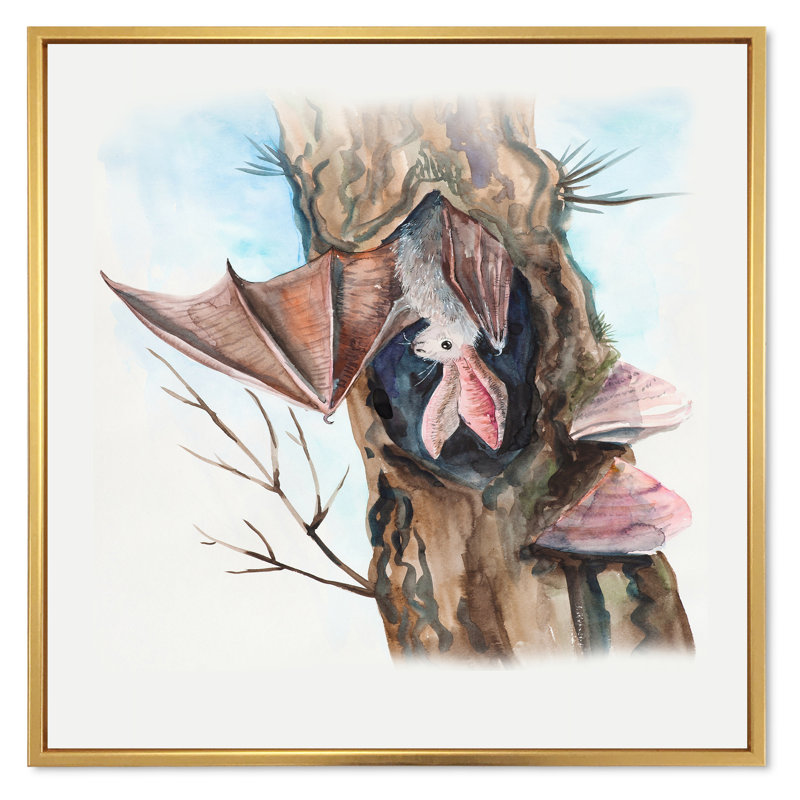 Bat in a Hollow Tree - Traditional, reproduction d'art sur toile, H 16 po x l 16 po x P 1 po, Cadre flottant doré