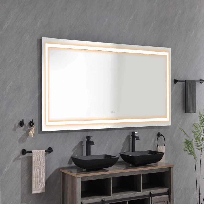 Miroir de salle de bain à DEL 96 po x 36 po avec façade et rétroéclairage, miroir de meuble-lavabo mural, anti-buée, mémoire, 3 couleurs, réglable en continu